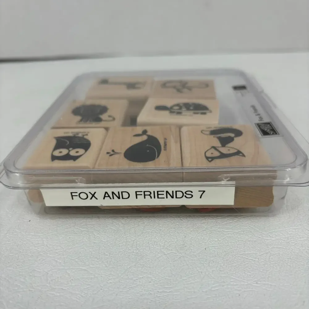 Stampin Up Fox and Friends Set of 7 Stamps Whale Owl Turtle Lion Money‎ Giraffe